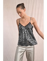 Top  satinado de tirantes con estampado animal