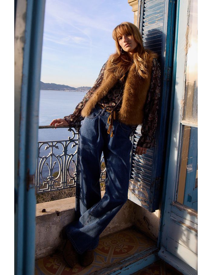 Denim droit ceinturé