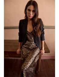 Long satin skirt, leopard print