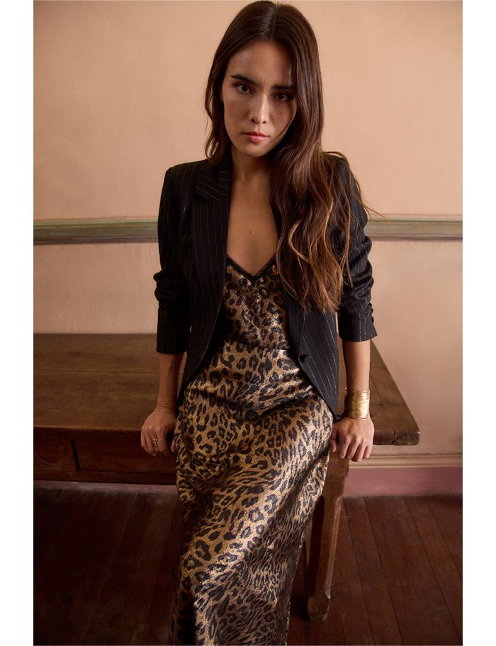 Long satin skirt, leopard print