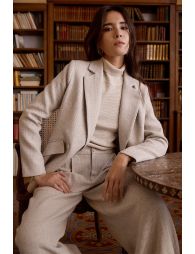 Straight blazer jacket with herringbone