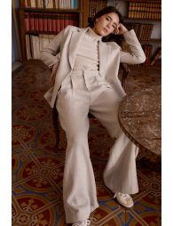 Wide-leg herringbone trousers