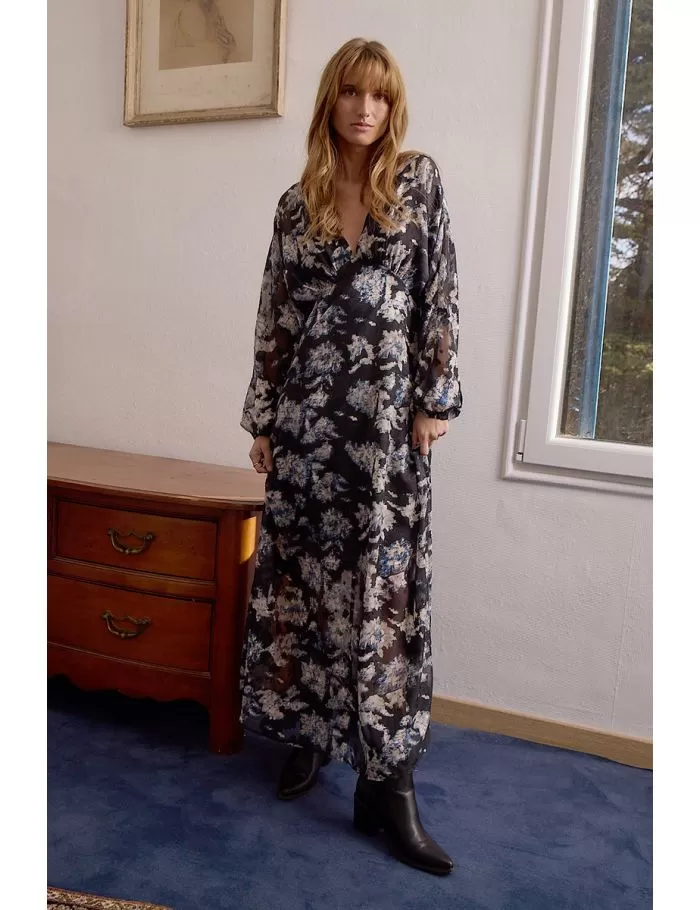 Robe longue en voile imprimé