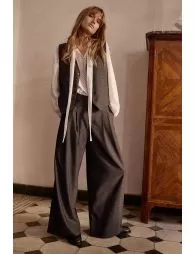 Pantalon taille haute, jambe large