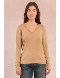 Long-sleeved T-shirt, iridescent neckline