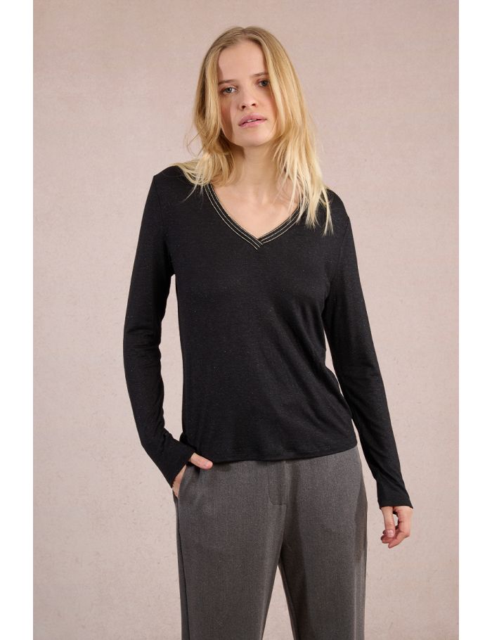 Long-sleeved T-shirt, iridescent neckline