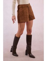 Suede belted shorts