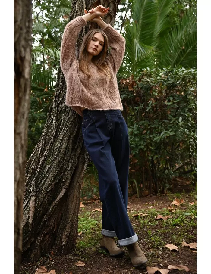 Denim large à revers