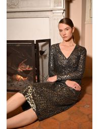 Leopard lamé fitted dress
