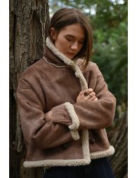 Abrigode manga larga efecto ante y borrego