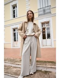 Wide-leg herringbone trousers