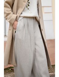 Wide-leg herringbone trousers