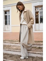 Wide-leg herringbone trousers