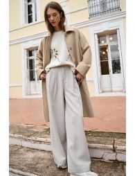 Wide-leg herringbone trousers