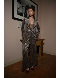 Wide leg printed velvet trousers