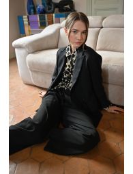 Pantalon taille haute, jambe large