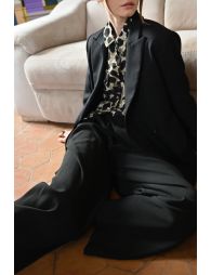 Pantalon taille haute, jambe large