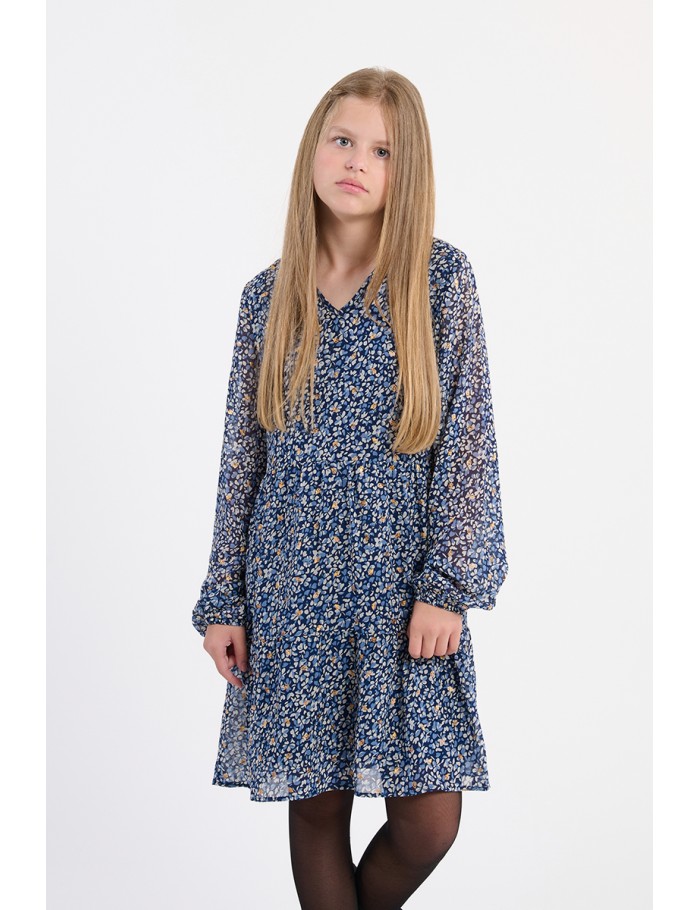 Vestido de niña de manga larga, estampado floral.