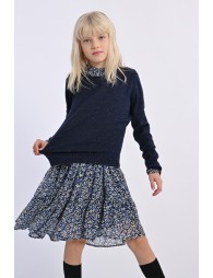Jersey de niña de manga larga, en punto mezclado.