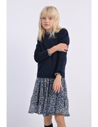 Jersey de niña de manga larga, en punto mezclado.