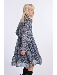 Vestido de niña de manga larga, con estampado y volantes.