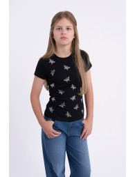 Camiseta de niña de manga corta, estampado mariposas.