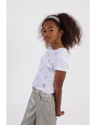 Straight T-shirt with butterfly rhinestones