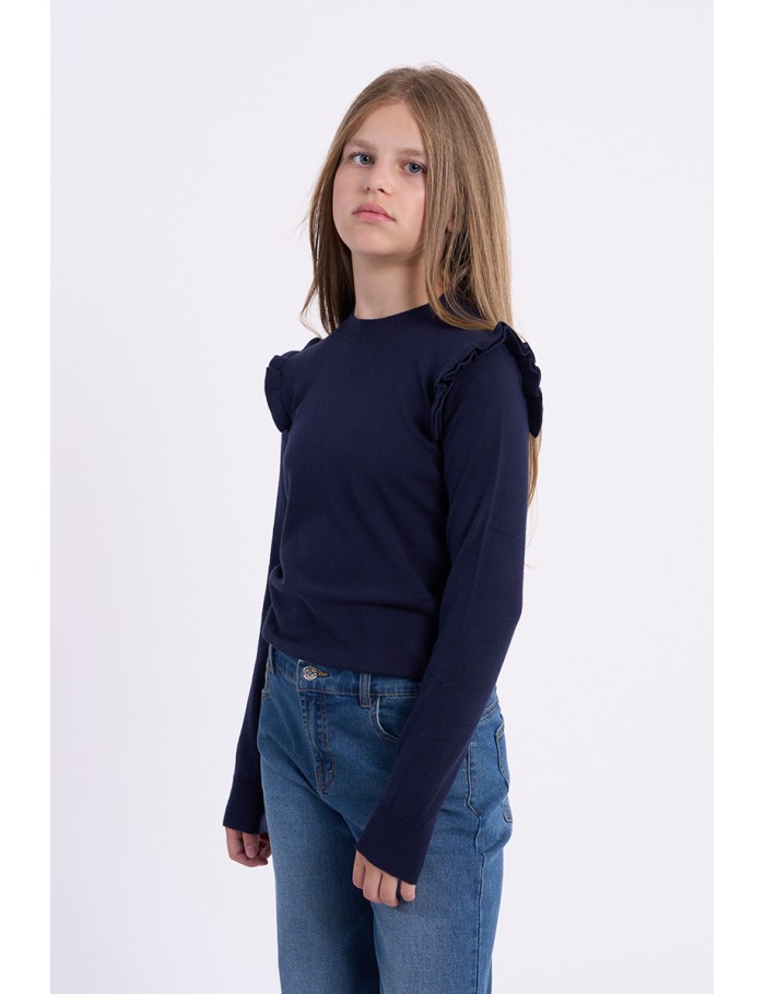 Jersey de niña de manga larga, con volantes.