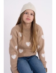Pull en maille peluche, motif cœur