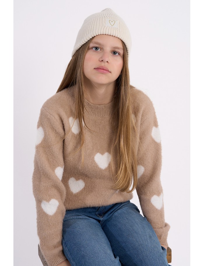 Pull en maille peluche, motif cœur