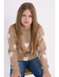Plush knit sweater, heart pattern