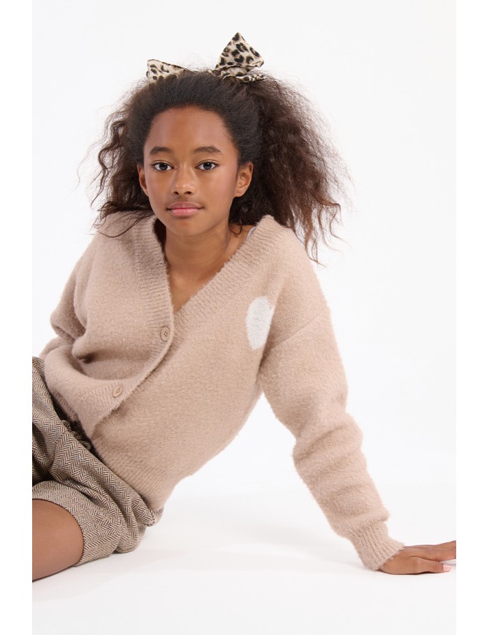 Oversized knitted cardigan, heart pattern