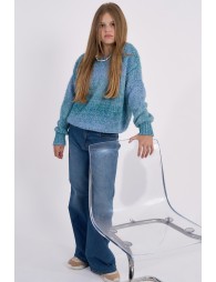 Jersey de niña de manga larga, en punto mezclado.
