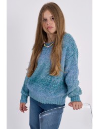 Jersey de niña de manga larga, en punto mezclado.