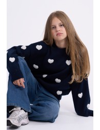 Pull en maille, motif cœur texturé