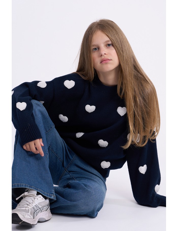 Pull en maille, motif cœur texturé