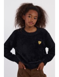 Jersey de niña de manga larga, en tejido de peluche, detalle corazón.