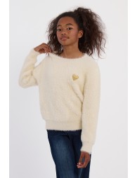 Pull duveteux cœur brodé