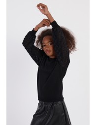 Jersey de niña de manga larga en tejido de encaje.
