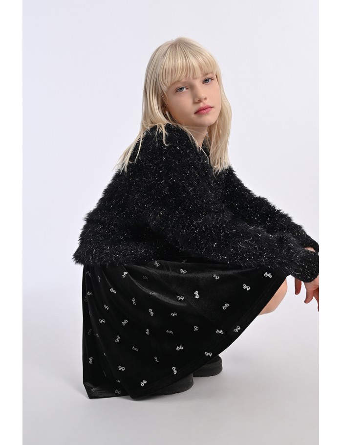 Jupe courte en velours, nœuds décoratifs