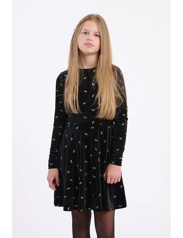 Velvet dress, sprinkled with shiny bows