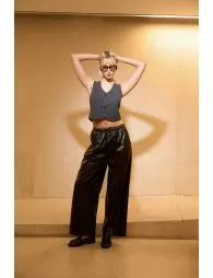 Pantalon large en simili cuir