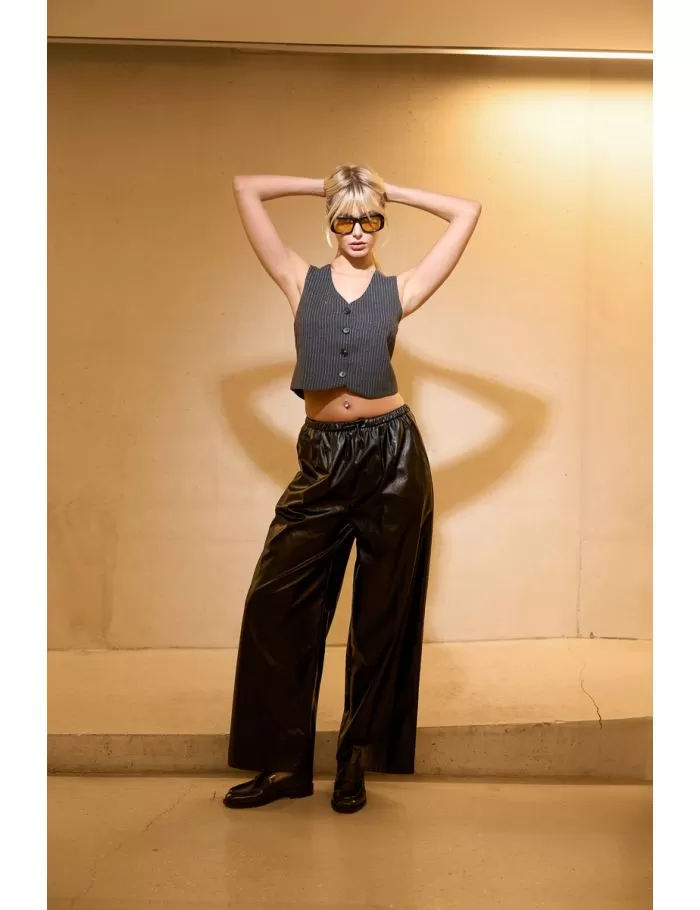Pantalon large en simili cuir