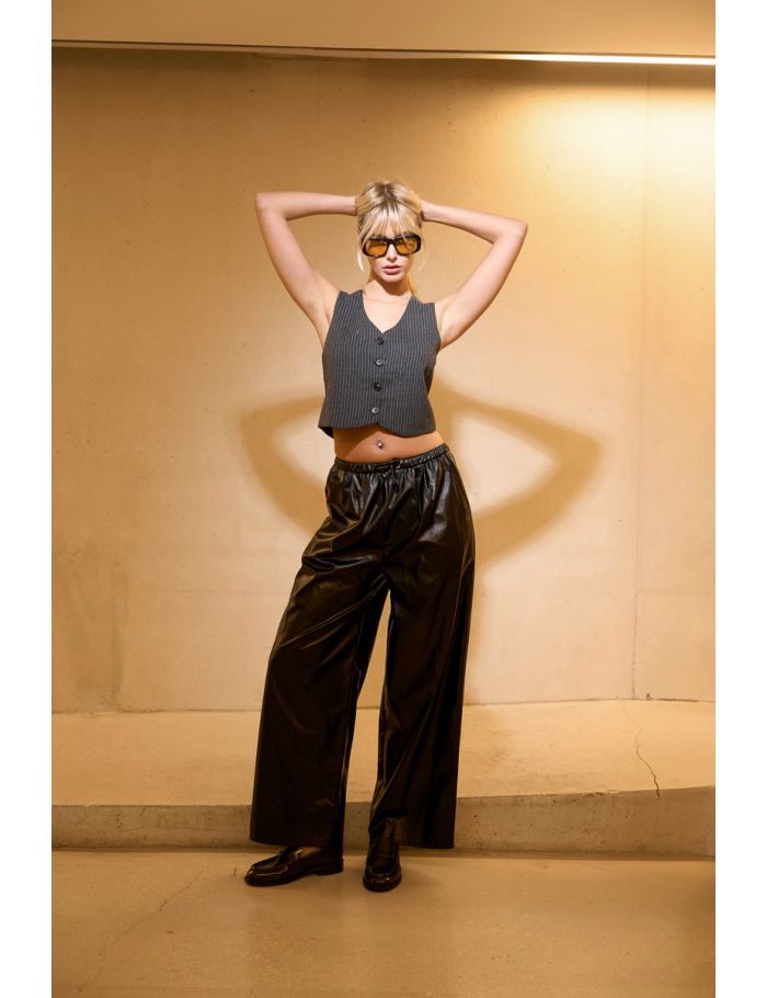 Wide leg trousers in imitation leather