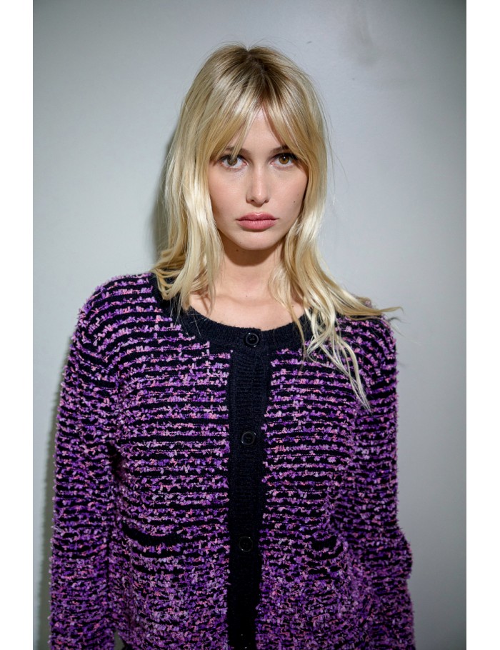 Textured knit cardigan, tweed effect