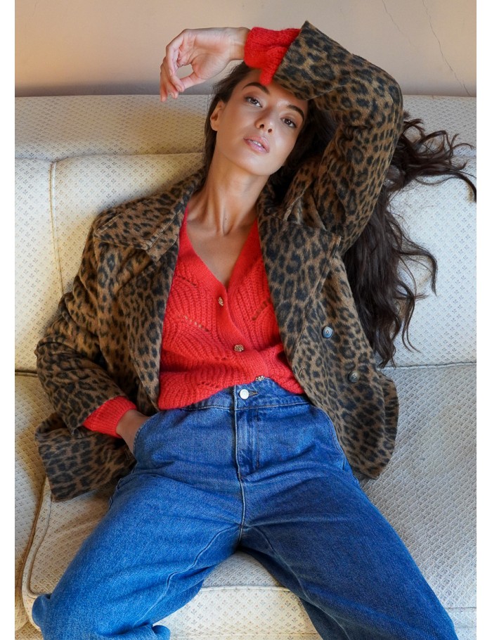Overcoat coat, leopard print