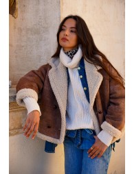 Abrigode manga larga efecto ante y borrego