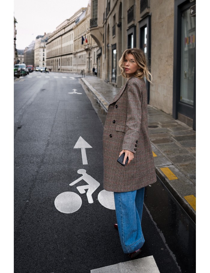 Long manteau pied-de-poule