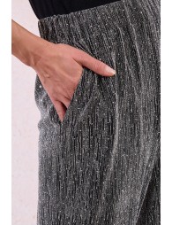 Iridescent knit trousers, studded with rhinestones