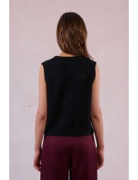 Sleeveless knit cardigan studded with sequins